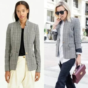J. Crew Regent Blazer Jacket Glen Plaid Houndstooth Wool Blend Gold Button, Sz 6